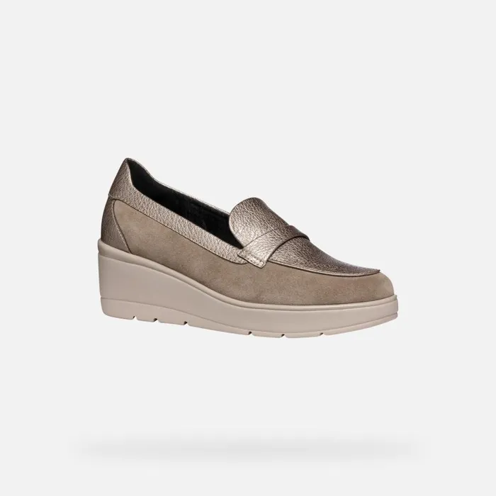 Woman Geox Wedges ILDE WOMAN Taupe Heeled Loafers Taupe