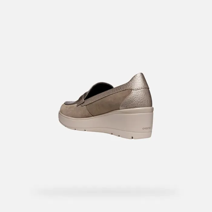 Woman Geox Wedges ILDE WOMAN Taupe Heeled Loafers Taupe