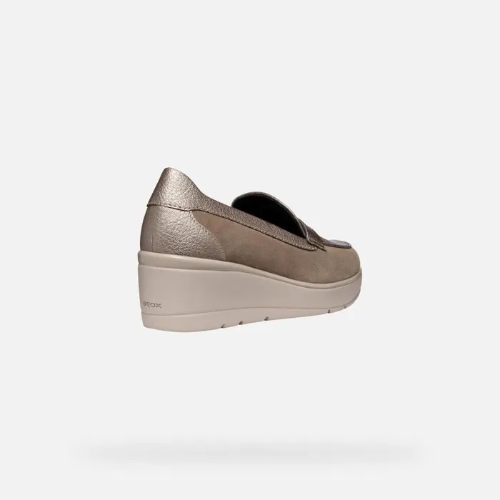 Woman Geox Wedges ILDE WOMAN Taupe Heeled Loafers Taupe