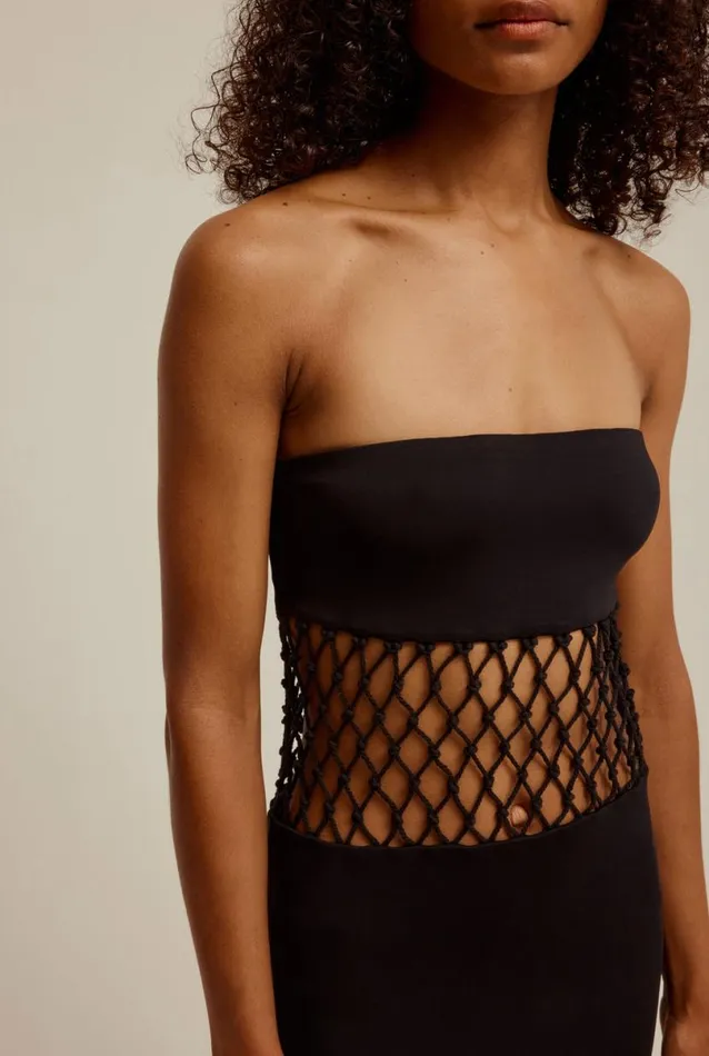 Woman Venroy Dresses Strapless Macrame Jersey Dress