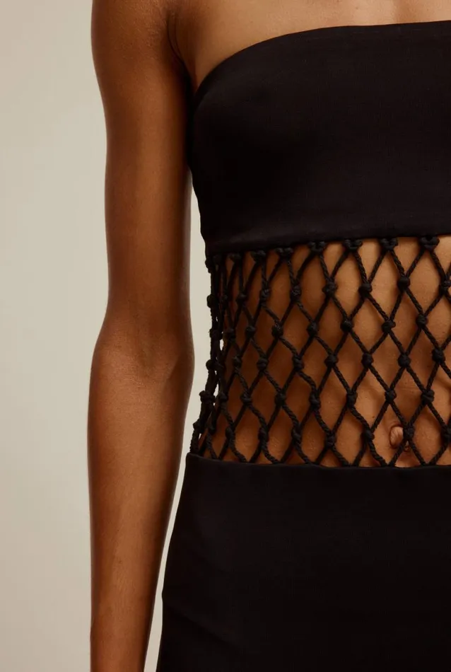 Woman Venroy Dresses Strapless Macrame Jersey Dress