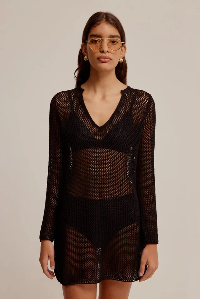 Woman Venroy Knitwear Crochet Mini Cover Dress