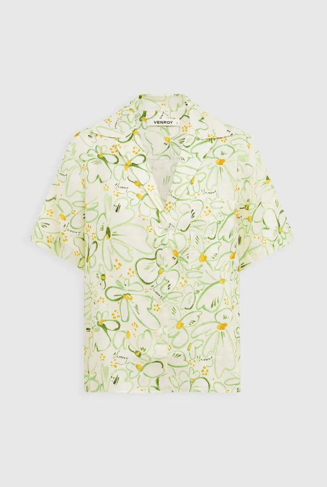 Woman Venroy Shirts Printed Linen Camp Collar Shirt