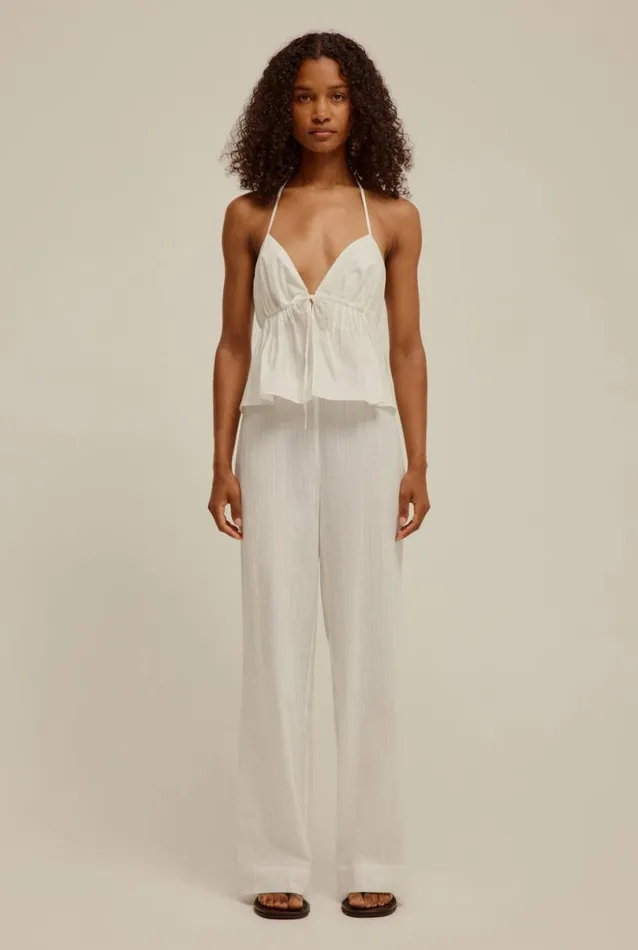 Woman Venroy Tops Cotton Pleated Halter Top