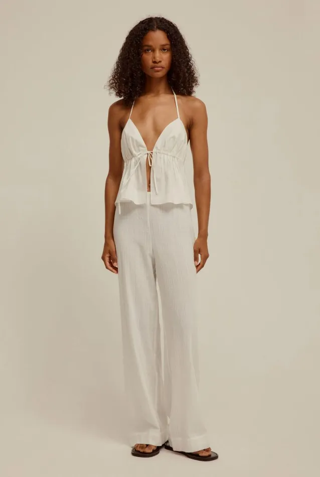 Woman Venroy Tops Cotton Pleated Halter Top