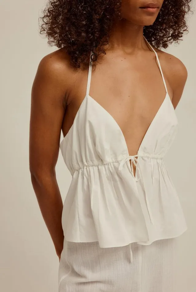 Woman Venroy Tops Cotton Pleated Halter Top