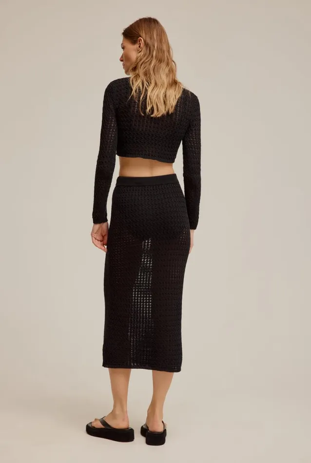 Woman Venroy Tops Long Sleeve Crochet Knit Crop Top