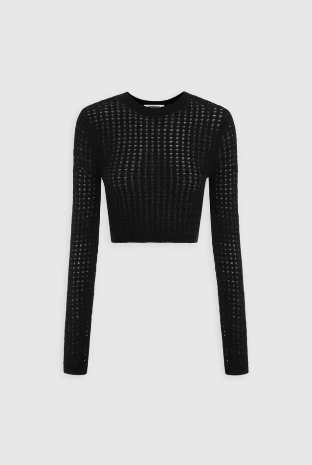 Woman Venroy Tops Long Sleeve Crochet Knit Crop Top