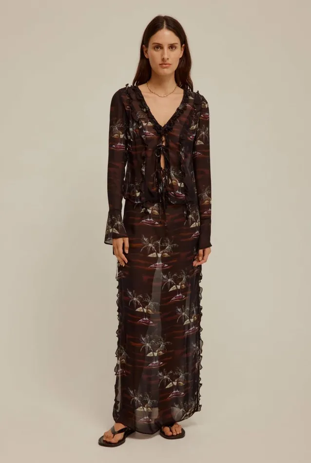 Woman Venroy Tops Sheer Ruffle Tie Front Top