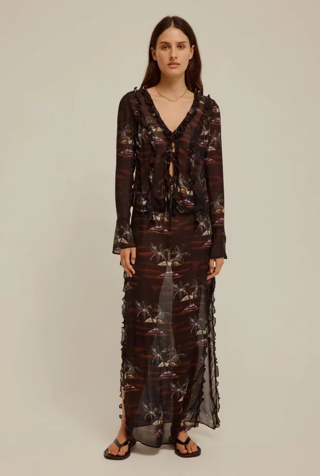 Woman Venroy Tops Sheer Ruffle Tie Front Top