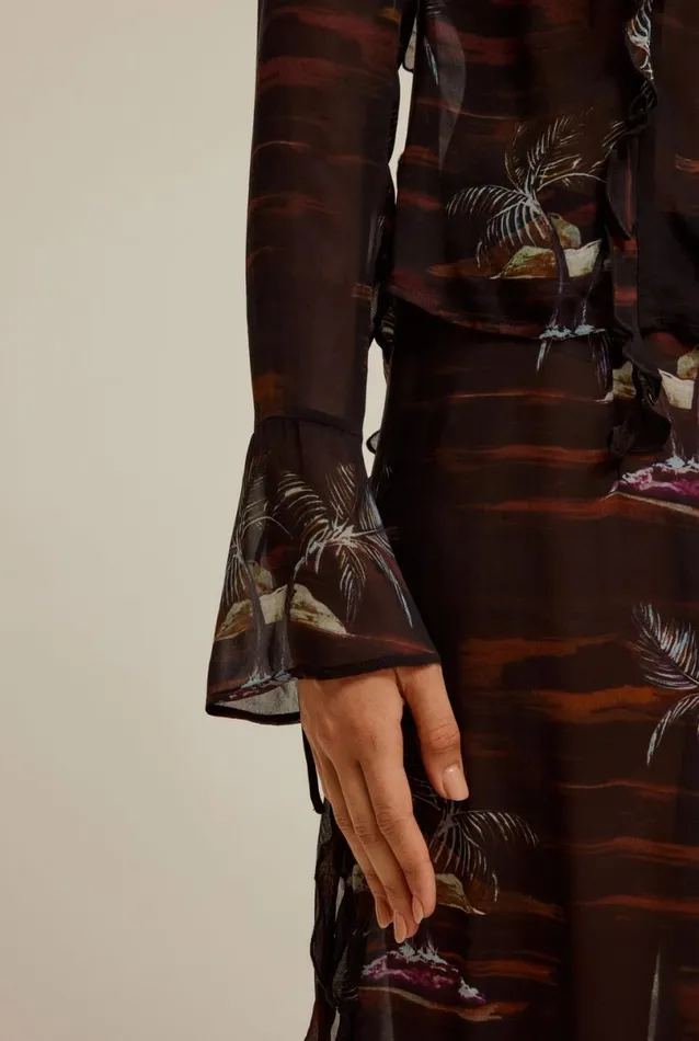 Woman Venroy Tops Sheer Ruffle Tie Front Top