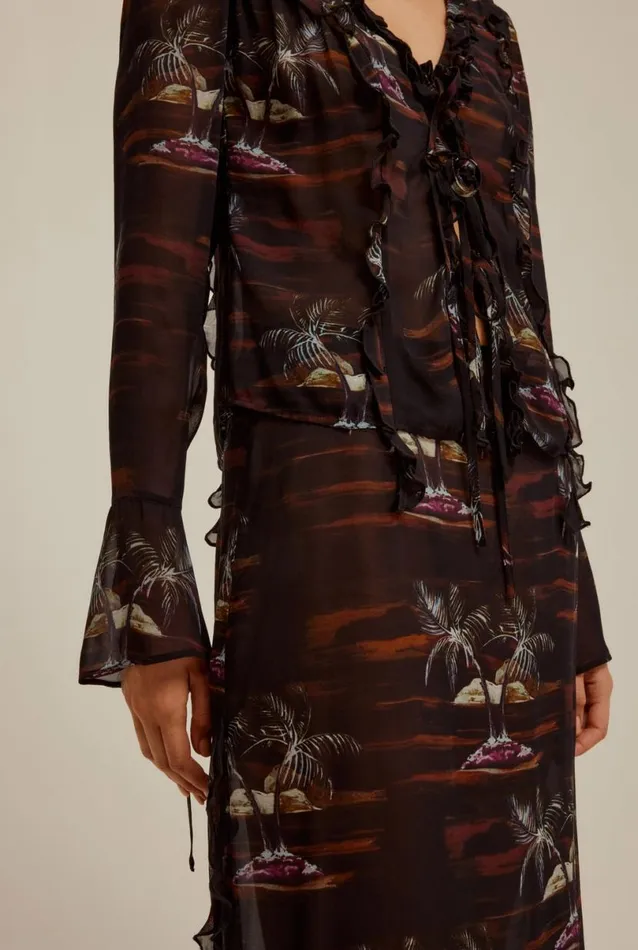 Woman Venroy Tops Sheer Ruffle Tie Front Top