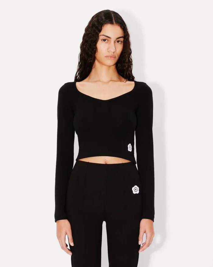 Women 039Boke Flower 20039 Embroidered Long Sleeves Tshirt Black Kenzo Tshirts And Polos