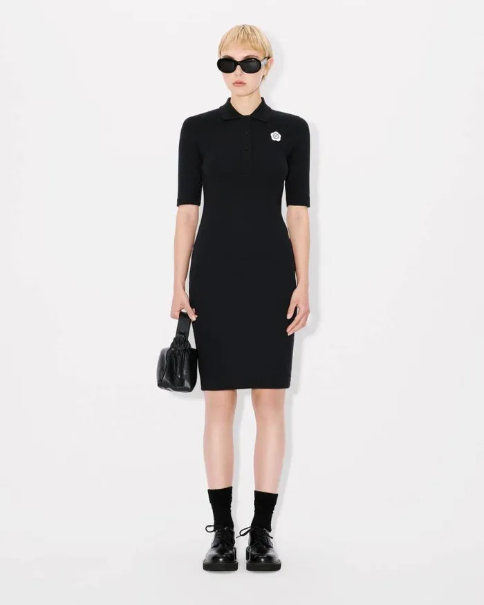 Women 039Boke Flower 20039 Embroidered Rib Polo Dress Black Kenzo Dresses And Skirts