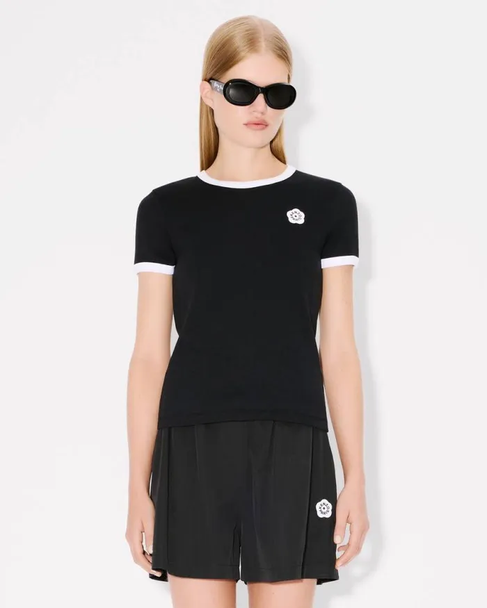 Women 039Boke Flower 20039 Embroidered Rib Tshirt Black Kenzo Tshirts And Polos