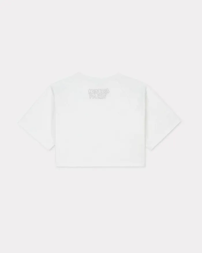 Women 039KENZO Constellation039 Embroidered Cropped Tshirt In Cotton Off White Kenzo Tshirts And Polos