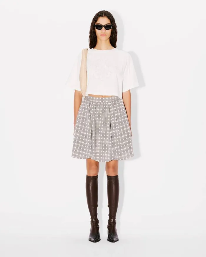 Women 039KENZO Constellation039 Embroidered Cropped Tshirt In Cotton Off White Kenzo Tshirts And Polos