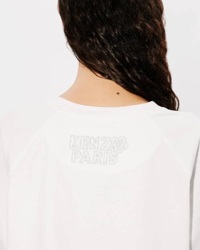 Women 039KENZO Constellation039 Embroidered Cropped Tshirt In Cotton Off White Kenzo Tshirts And Polos