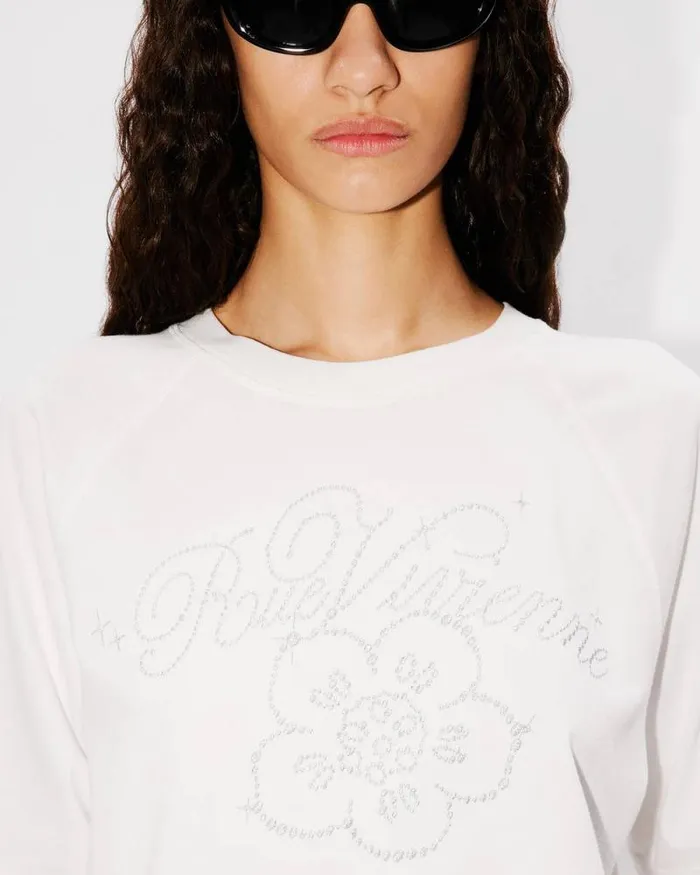 Women 039KENZO Constellation039 Embroidered Cropped Tshirt In Cotton Off White Kenzo Tshirts And Polos