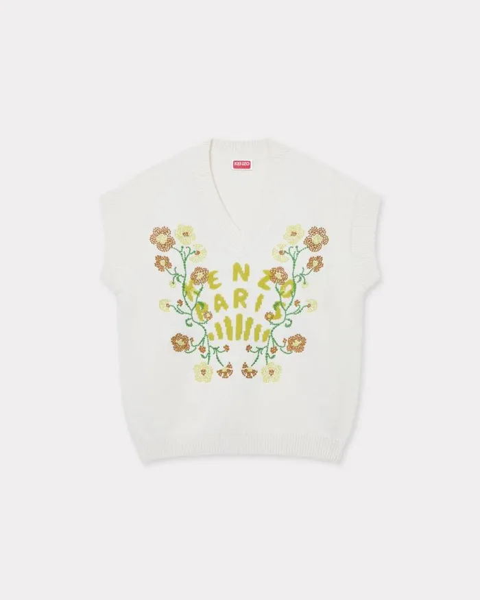 Women 039KENZO Jungle Flower039 Embroidered Wool Vest Off White Kenzo Sweaters And Cardigans Women 039KENZO Jungle Flower039 Embroidered Wool Vest Off White Kenzo Sweaters And Cardigans