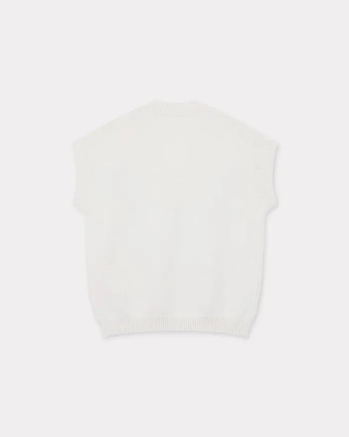 Women 039KENZO Jungle Flower039 Embroidered Wool Vest Off White Kenzo Sweaters And Cardigans