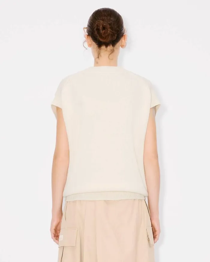 Women 039KENZO Jungle Flower039 Embroidered Wool Vest Off White Kenzo Sweaters And Cardigans