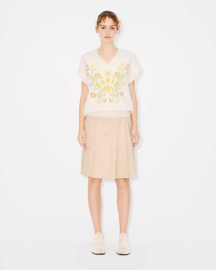 Women 039KENZO Jungle Flower039 Embroidered Wool Vest Off White Kenzo Sweaters And Cardigans