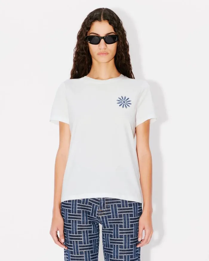 Women 039KENZO Marguerite039 Tshirt In Cotton Off White Kenzo Tshirts And Polos
