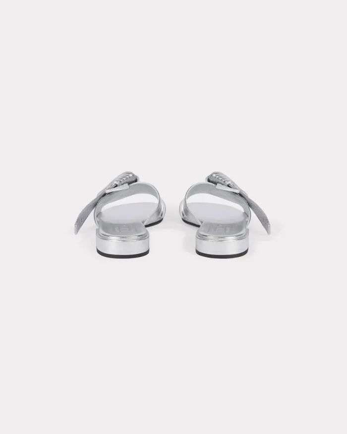 Women 039KENZO Oki039 Leather Mules Silver Kenzo Mules And Espadrilles