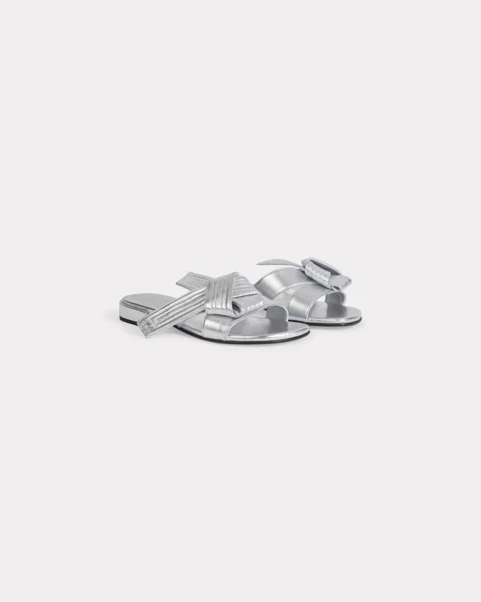 Women 039KENZO Oki039 Leather Mules Silver Kenzo Mules And Espadrilles