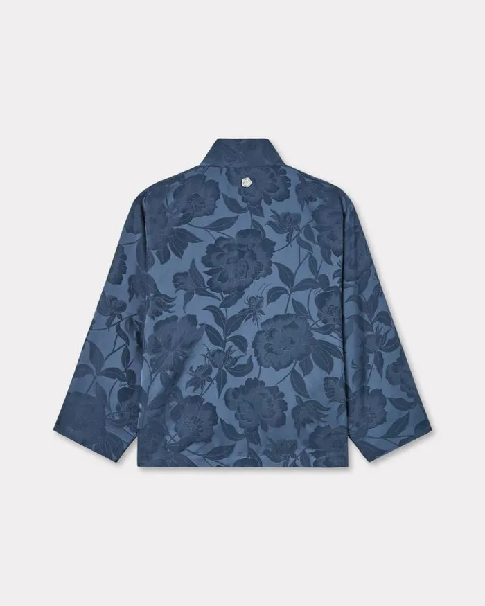 Women 039KENZO Peonies039 Kimono Jacket In Jacquard Cotton Linen Blue Kenzo Tailoring