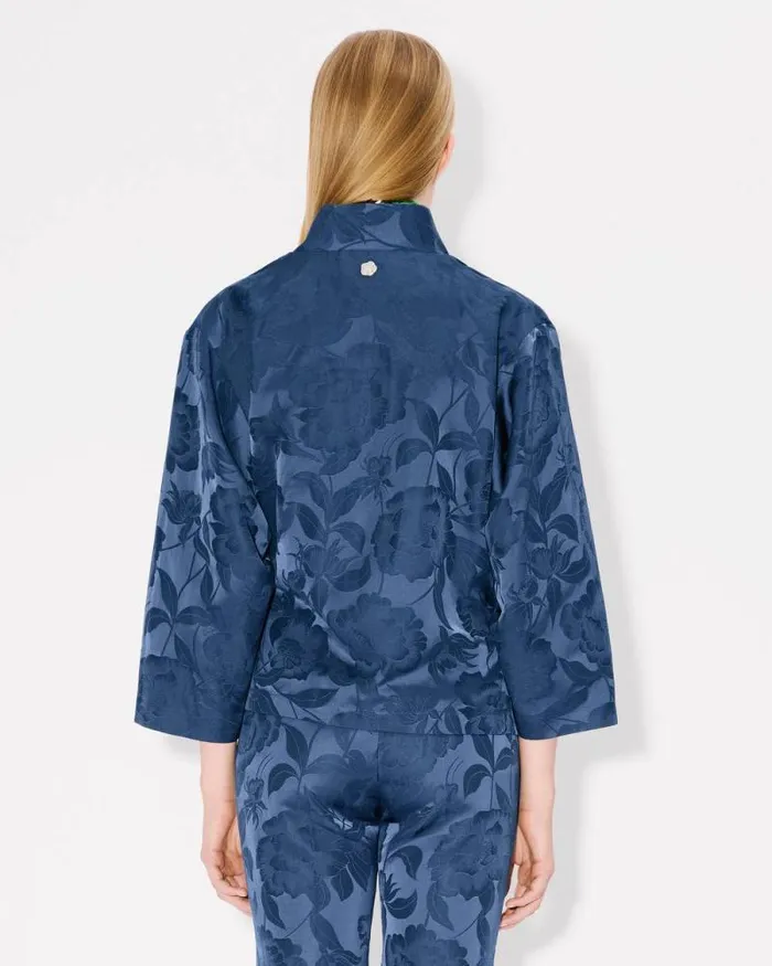 Women 039KENZO Peonies039 Kimono Jacket In Jacquard Cotton Linen Blue Kenzo Tailoring