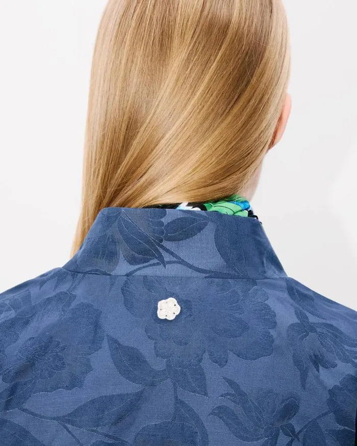 Women 039KENZO Peonies039 Kimono Jacket In Jacquard Cotton Linen Blue Kenzo Tailoring
