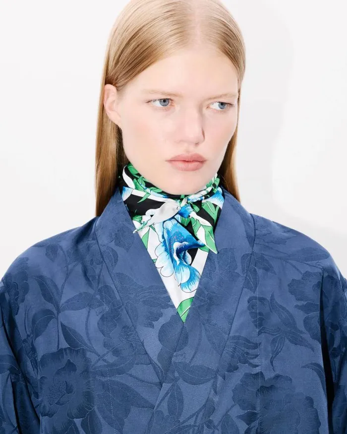 Women 039KENZO Peonies039 Kimono Jacket In Jacquard Cotton Linen Blue Kenzo Tailoring