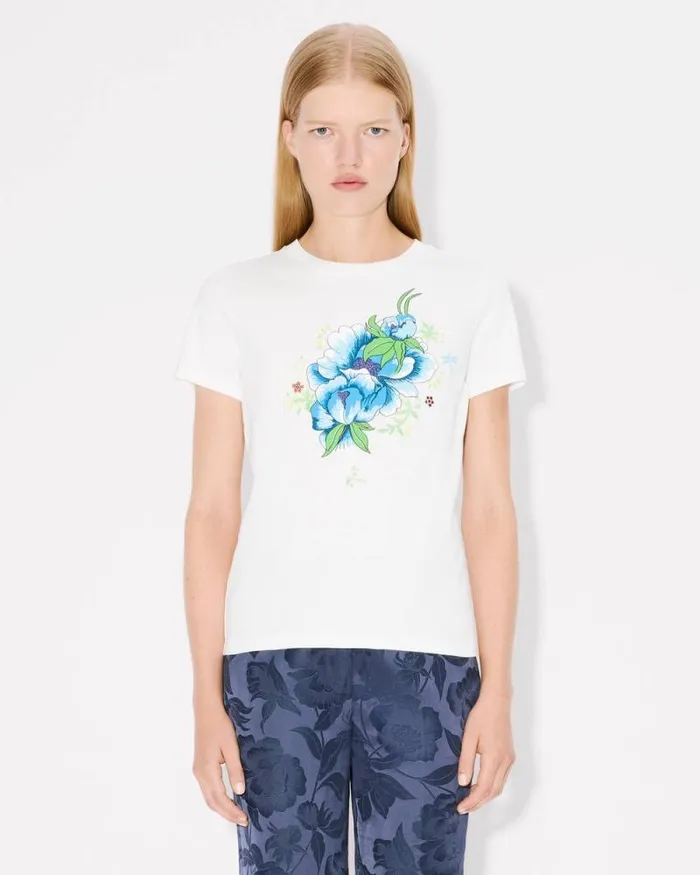 Women 039KENZO Peonies039 Tshirt In Cotton Off White Kenzo Tshirts And Polos