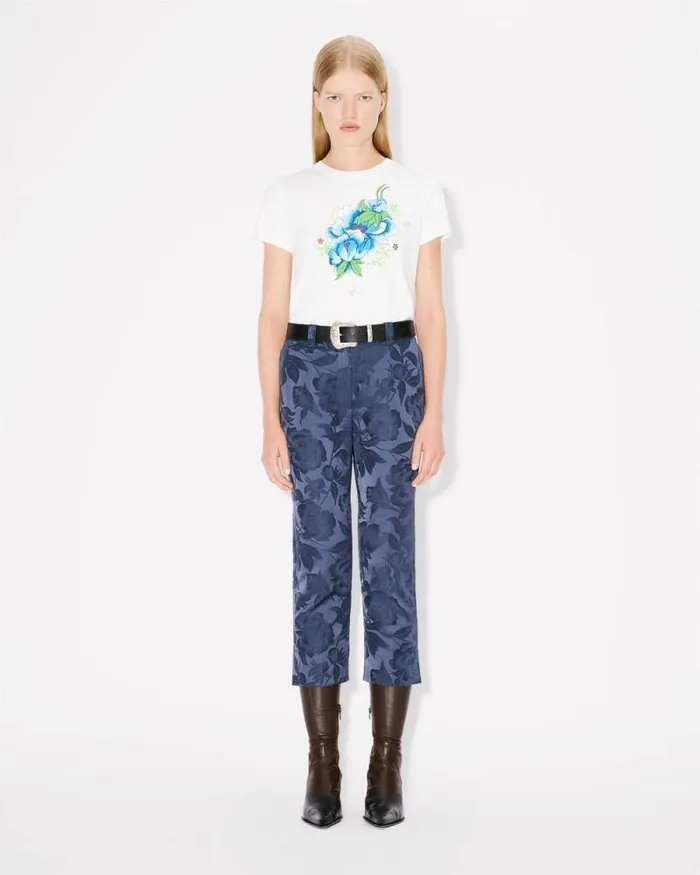 Women 039KENZO Peonies039 Tshirt In Cotton Off White Kenzo Tshirts And Polos