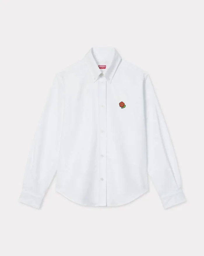 Women 039KENZO Pop039 Embroidered Fitted Shirt In Oxford Cotton White Kenzo Shirts And Tops Women 039KENZO Pop039 Embroidered Fitted Shirt In Oxford Cotton White Kenzo Shirts And Tops