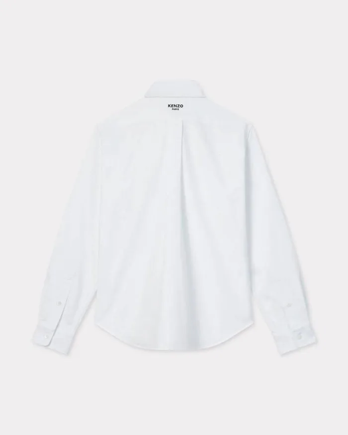 Women 039KENZO Pop039 Embroidered Fitted Shirt In Oxford Cotton White Kenzo Shirts And Tops