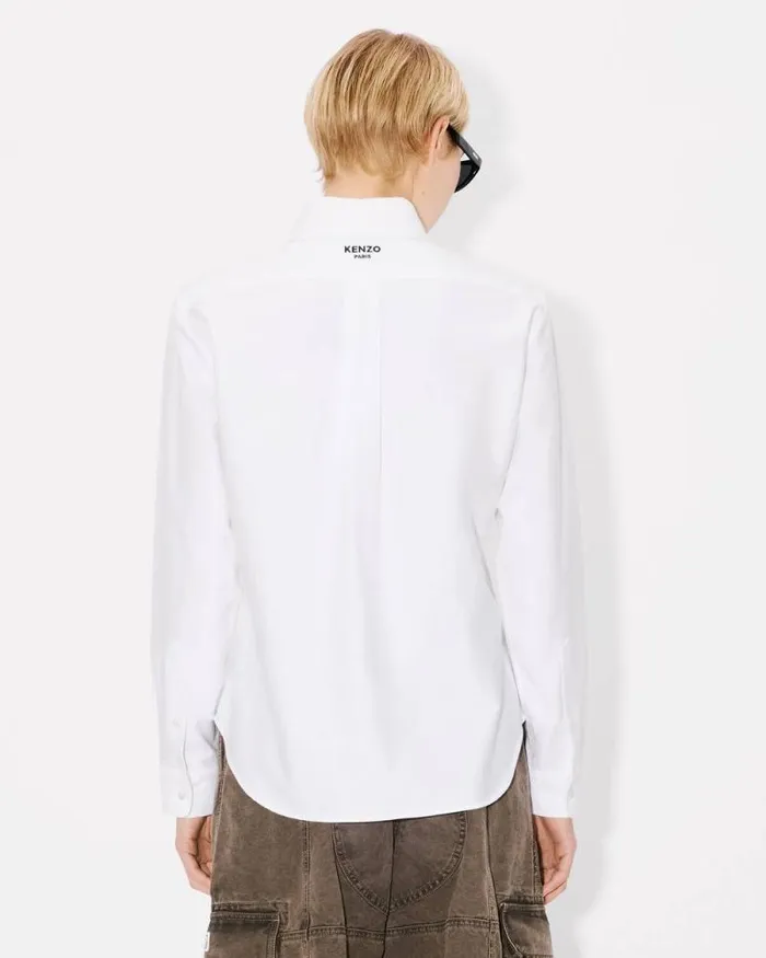 Women 039KENZO Pop039 Embroidered Fitted Shirt In Oxford Cotton White Kenzo Shirts And Tops