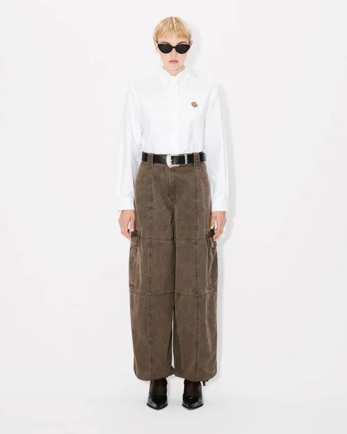 Women 039KENZO Pop039 Embroidered Fitted Shirt In Oxford Cotton White Kenzo Shirts And Tops