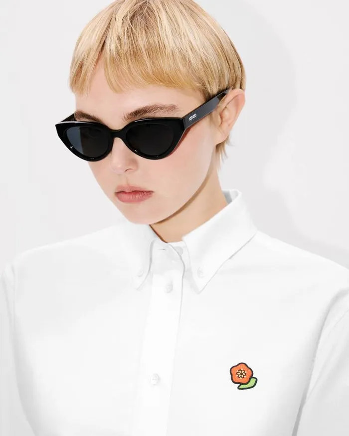 Women 039KENZO Pop039 Embroidered Fitted Shirt In Oxford Cotton White Kenzo Shirts And Tops