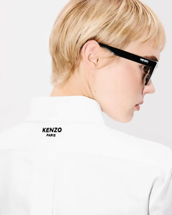 Women 039KENZO Pop039 Embroidered Fitted Shirt In Oxford Cotton White Kenzo Shirts And Tops