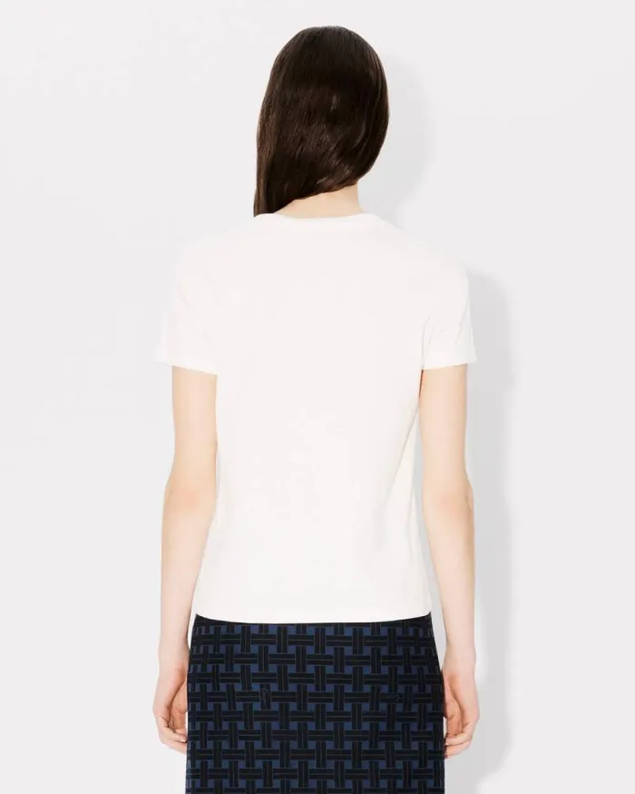 Women 039KENZO Star Tiger039 Embroidered Tshirt In Cotton Off White Kenzo Tshirts And Polos