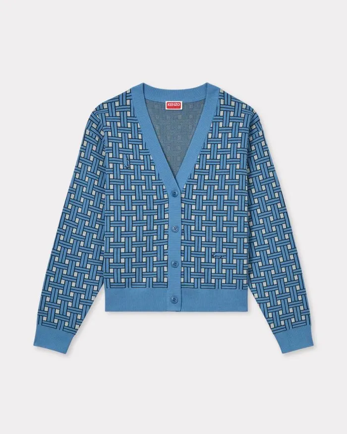 Women 039KENZO Weave039 Embroidered Cardigan Sky Blue Kenzo Sweaters And Cardigans
