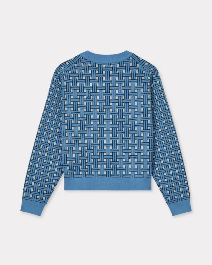 Women 039KENZO Weave039 Embroidered Cardigan Sky Blue Kenzo Sweaters And Cardigans