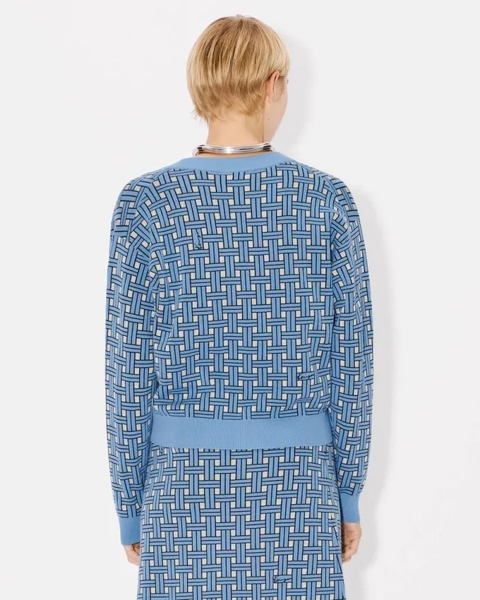 Women 039KENZO Weave039 Embroidered Cardigan Sky Blue Kenzo Sweaters And Cardigans