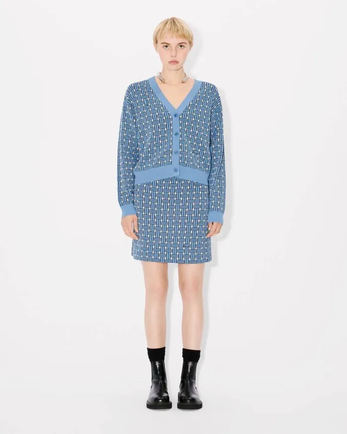Women 039KENZO Weave039 Embroidered Cardigan Sky Blue Kenzo Sweaters And Cardigans