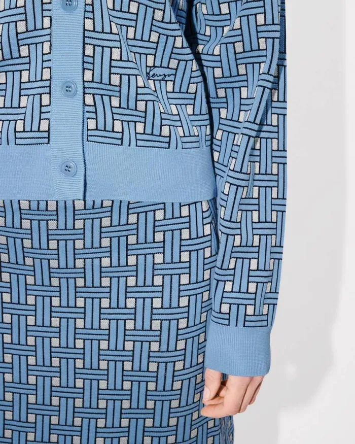 Women 039KENZO Weave039 Embroidered Cardigan Sky Blue Kenzo Sweaters And Cardigans