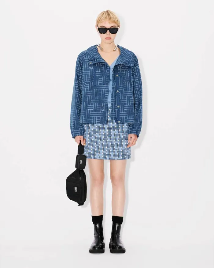 Women 039KENZO Weave039 Short Windbreaker Blue Kenzo Jackets And Coats