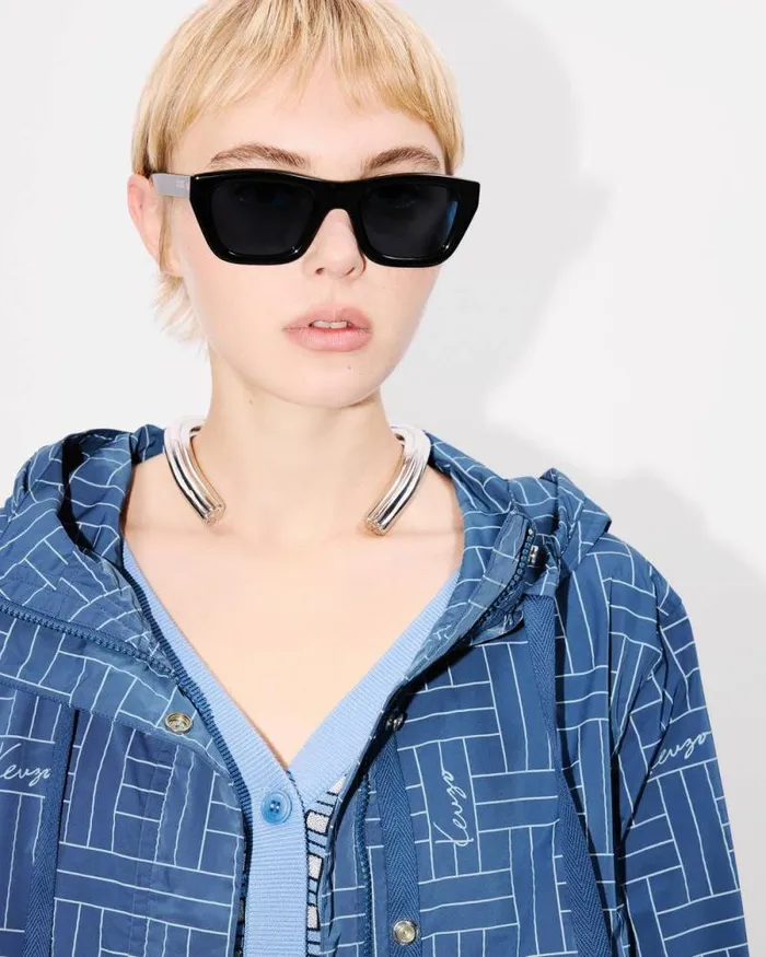 Women 039KENZO Weave039 Short Windbreaker Blue Kenzo Jackets And Coats